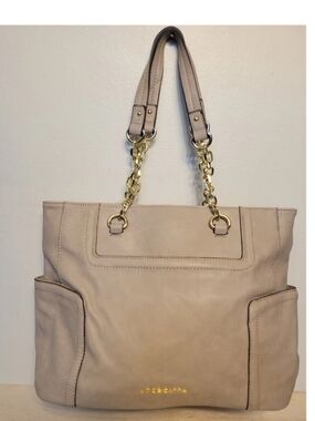 Liz Claiborne Taupe Tote with Gold Chain Handles